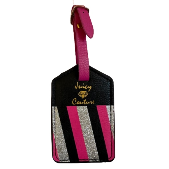 JUICY COUTURE Luggage Tag “Jet Set” Glitter Travel Pink Black - Picture 1 of 6